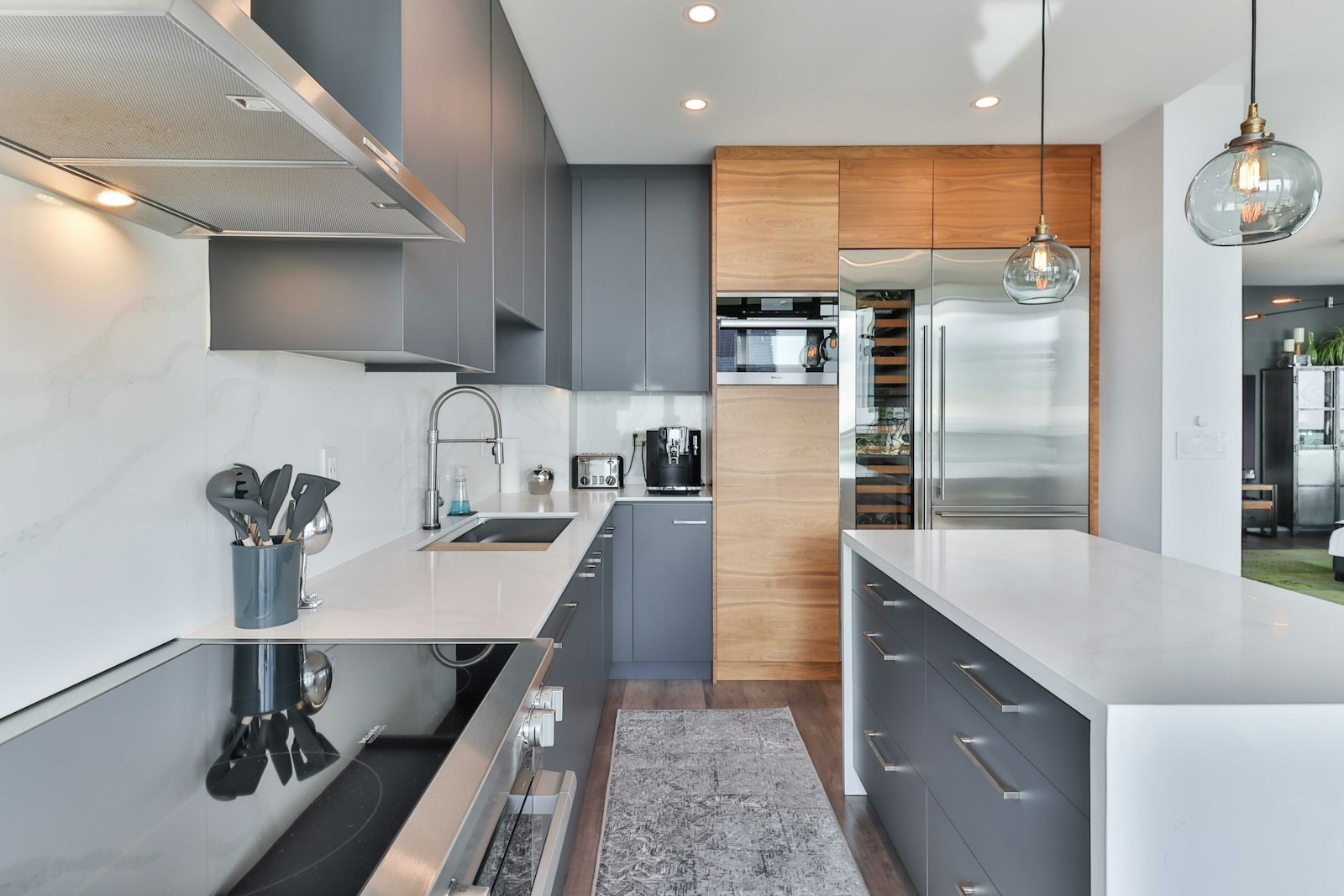 Two-tone kitchen renovation with center island — Long Island, NY