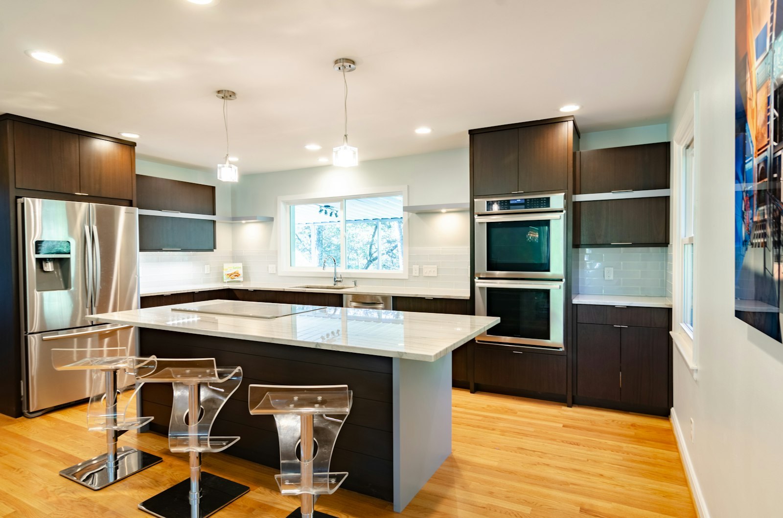 Two-tone kitchen renovation with center island — Suffolk County, NY